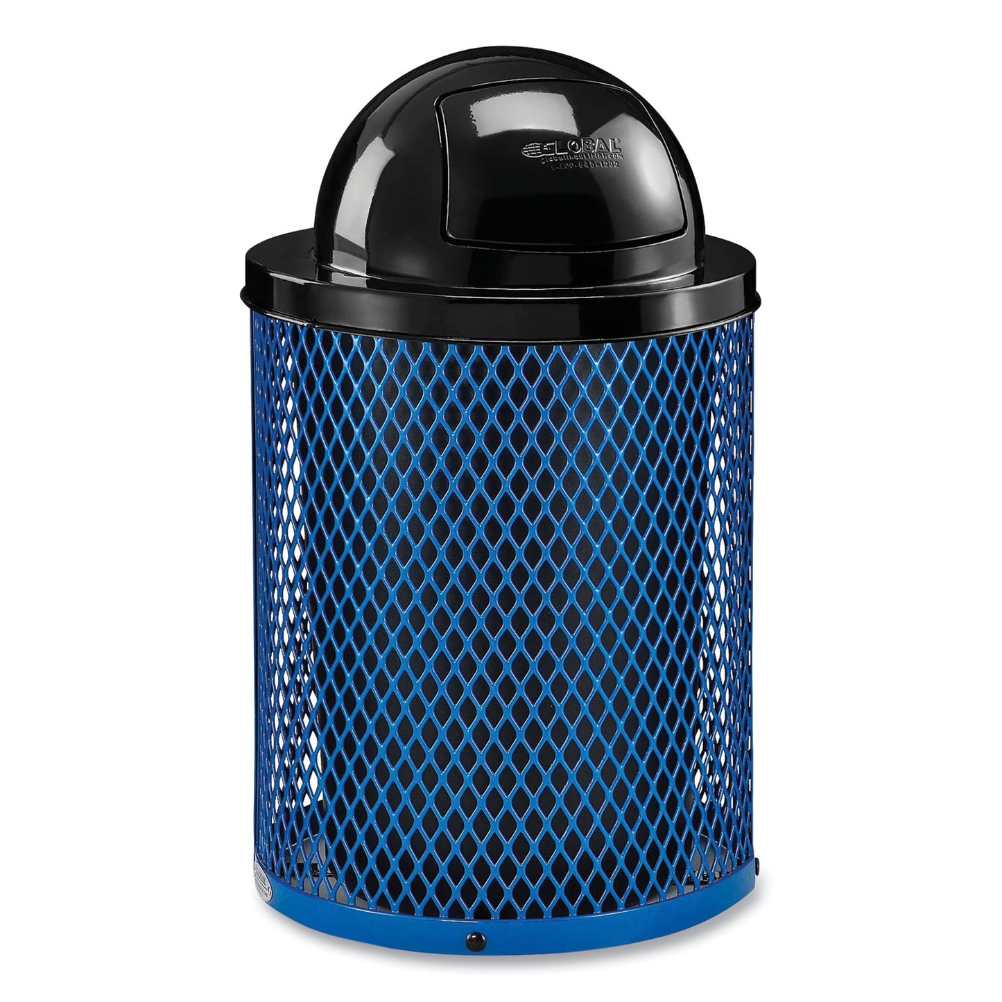 Outdoor Diamond Steel Trash Can, 36 gal, Dome Lid, Blue