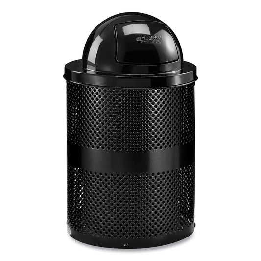 Outdoor Perforated Steel Trash Can with Dome Lid, 36 gal, Steel, Black