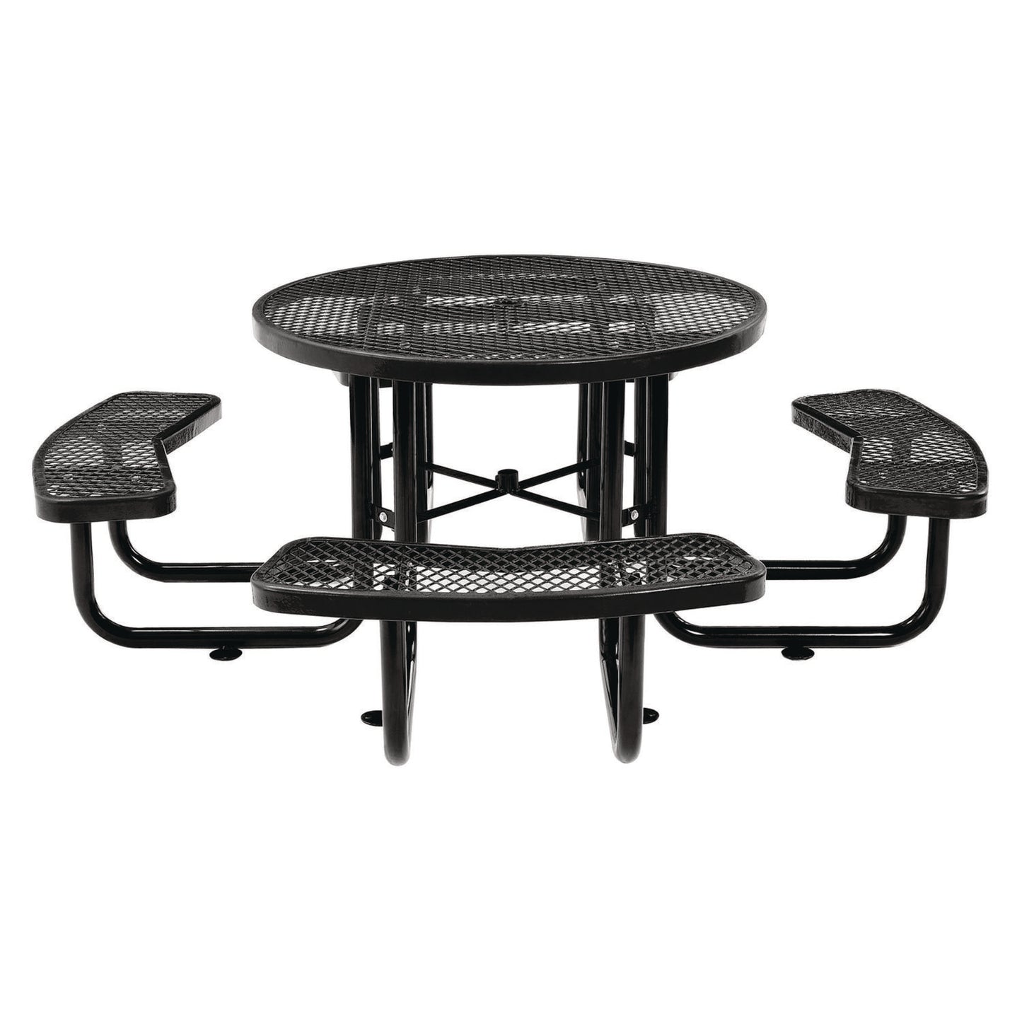 Expanded Steel Picnic Table, Round, 46" Dia x 29.5"h, Black Top, Black Base/Legs
