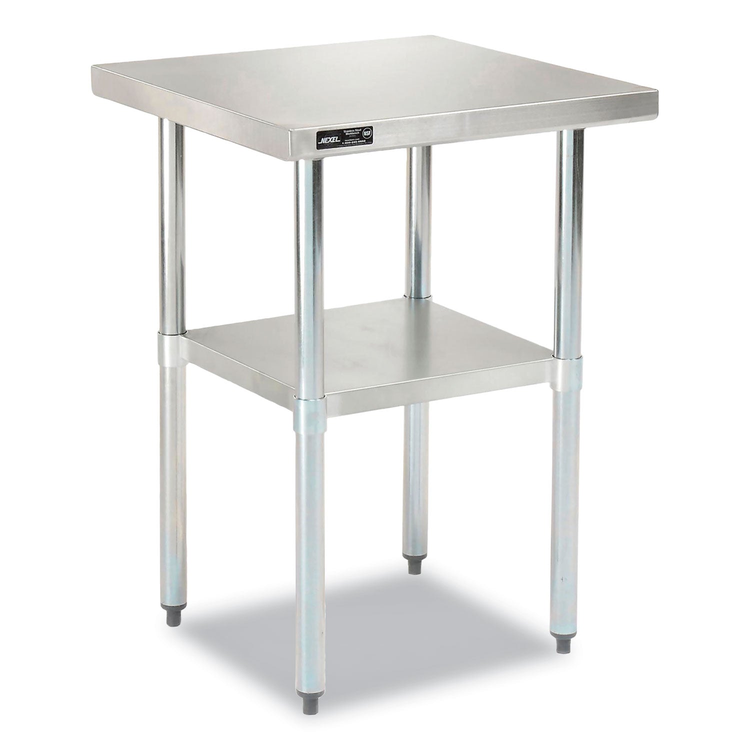 Work Table with Undershelf, Square, 24 x 24 x 35, Silver Top, Silver Base/Legs