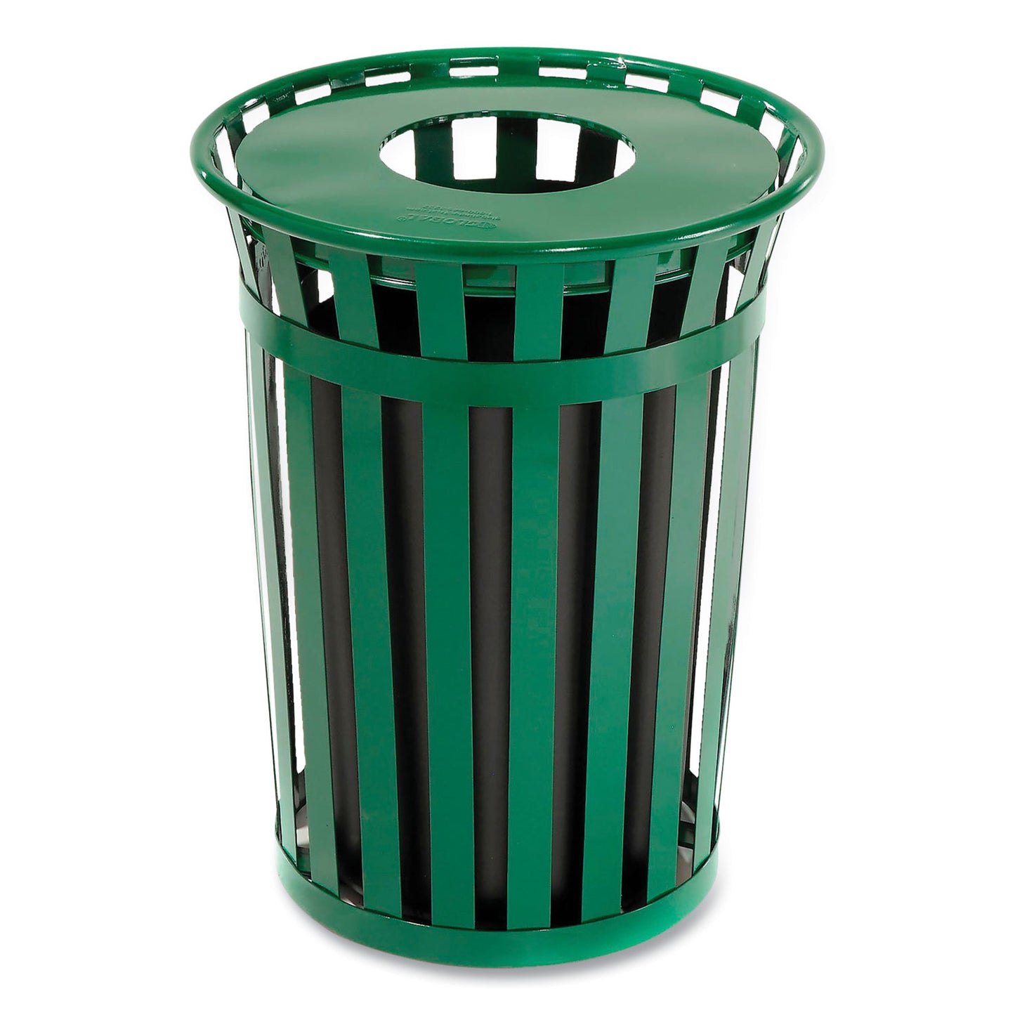 Outdoor Slatted Steel Trash Can, 36 gal, Green